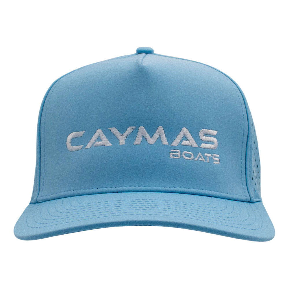 Light blue cap with a white 'Caymas Boats' logo embroidered on the front.