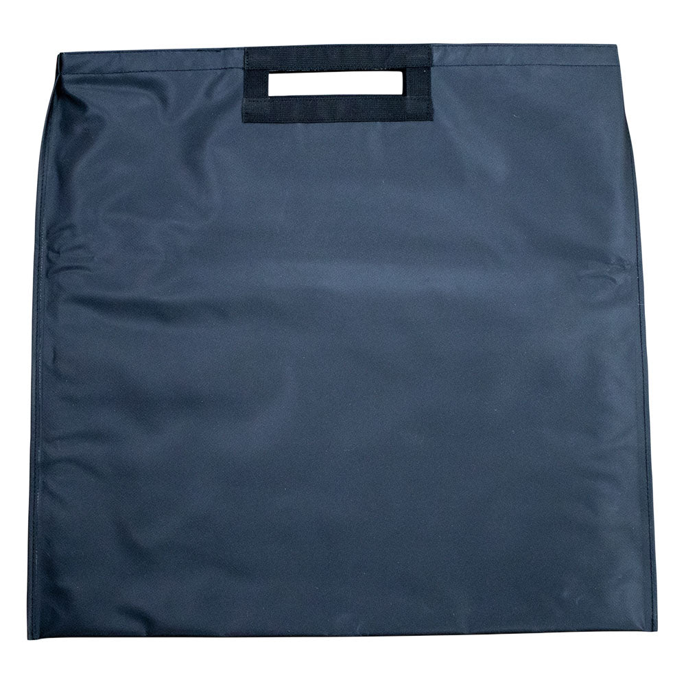 Back of a black weigh-in bag.