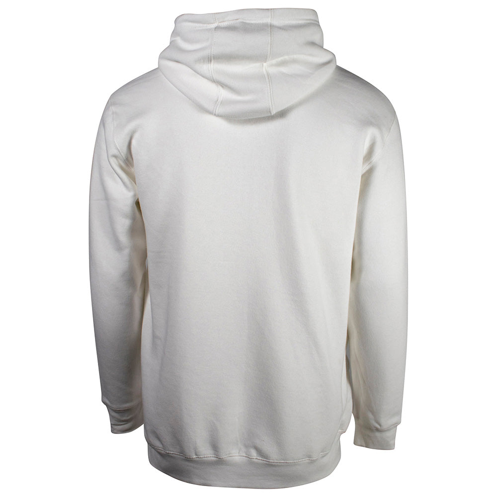 Back of a white hoodie.