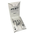 Three black BKK hyper carbon steel fishing hooks displayed inside an open white branded retail box on a plain white background.