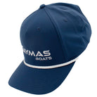 Side of a navy-blue cap with a white 'Caymas Boats' logo on the front. 