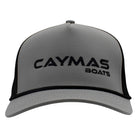 A light grey and black cap with a black 'Caymas Boats' logo and a black rope across the bill.