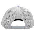 white mesh back of a hat with a snap back closure.