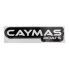 A small decal of a white caymas boats logo with a thick black outline.
