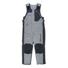 Gray and black bib overalls with 'Caymas' branding on the left thigh.