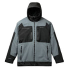 A gray and black outdoor hooded jacket with multiple zippered pockets, featuring the CAYMAS and AFTCO logos on the chest, displayed against a solid white background.