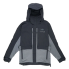 Front of a gray and black jacket with 'Caymas Boats' and 'AFTCO' branding on the left chest. 