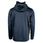 Back of a navy hoodie with an AFTCO logo on the waist. 