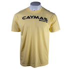 Yellow t-shirt with a black 'Caymas Boats' logo on the chest.