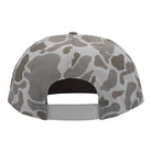 Back of a light grey camouflage-patterned cap with a snapback closure.