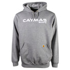 Gray hoodie with 'Caymas Boats' logo on the chest in white. 