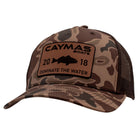 Brown camouflage cap with Caymas Boats logo patch on the front. 