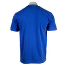 Blue t-shirt on a mannequin with a white background.