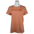 Light orange t-shirt with a dark orange 'Caymas Boats' logo on the chest.
