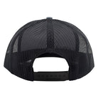 A black cap with a mesh back and an adjustable snapback closure.